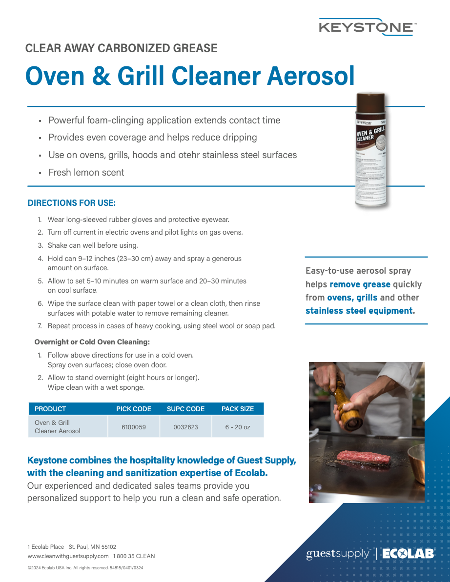 Keystone Oven & Grill Cleaner Aerosol Sell Sheet